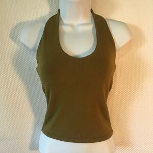"Olive Green Ribbed Knit Halter Tank Top Size M usa /